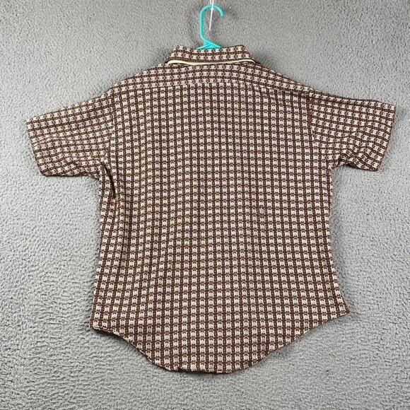 VTG Braidburn 1970s Short Sleeve Shirt Disco Retro Brown White Geometric - Picture 8 of 9